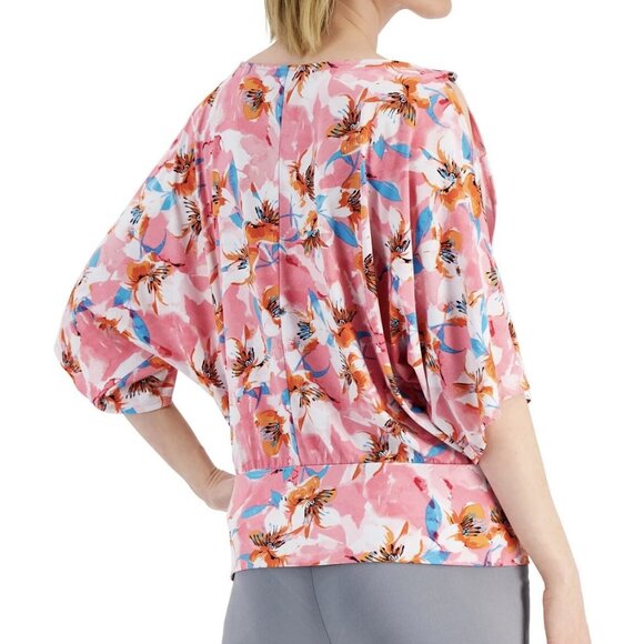 NWT JM Collection Women's Cutout-Sleeve Top, Pink Multi Floral, Small - Picture 2 of 5